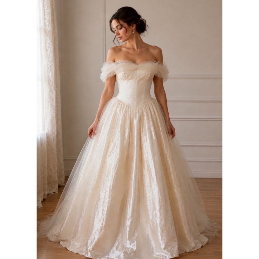 Vtg Emma Originals San Francisco 100% Silk Wedding Dress Ivory Tulle Bridal Gown